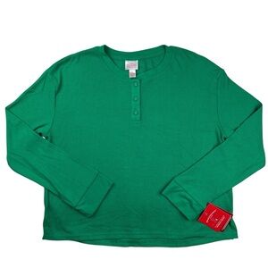 Wondershop Womens Shirt Green Stripe Waffle Thermal Family Pajama Size S